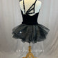 Black Velvet Leotard with Silver Sequin Stars, and Black Tulle Half Skirt - Rhinestones