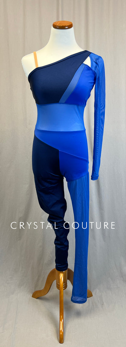 *Brand New* Blue and Navy Colorblock One Sleeve Unitard