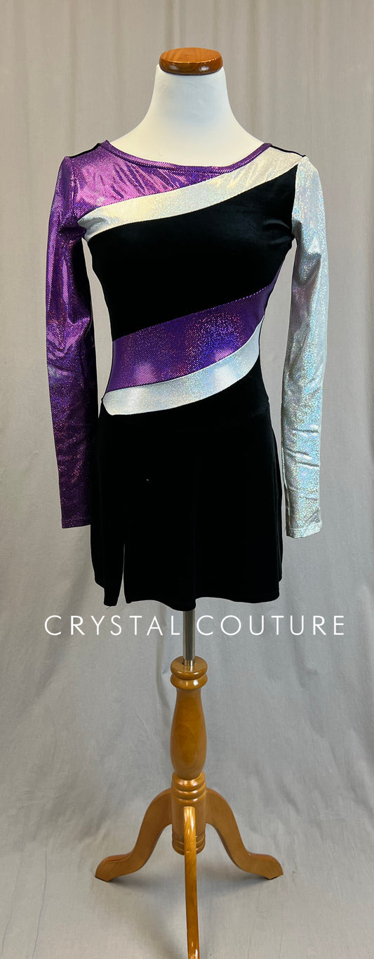 *Brand New* Black Velvet, Purple and Silver Spangle Long Sleeve Dress