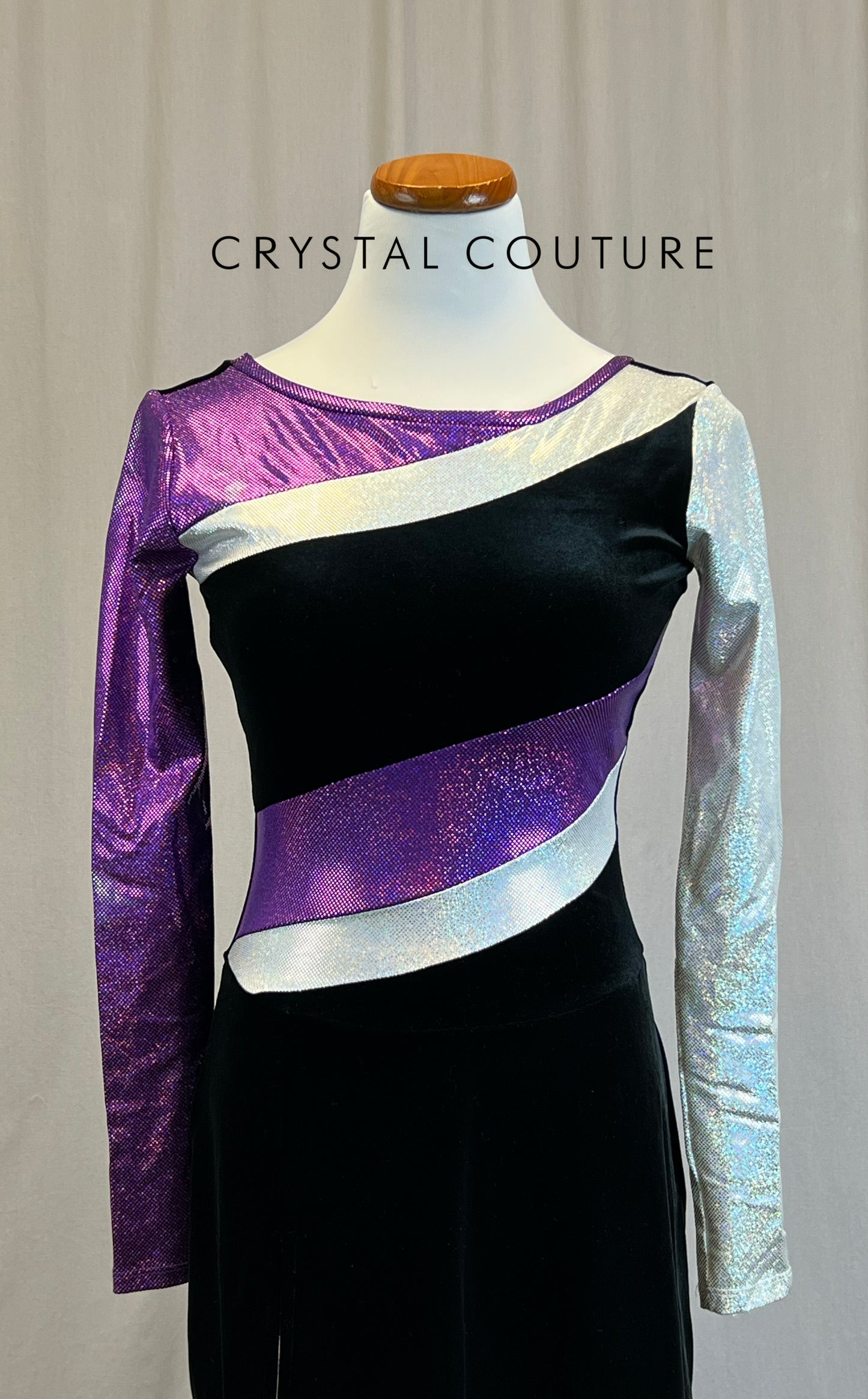*Brand New* Black Velvet, Purple and Silver Spangle Long Sleeve Dress