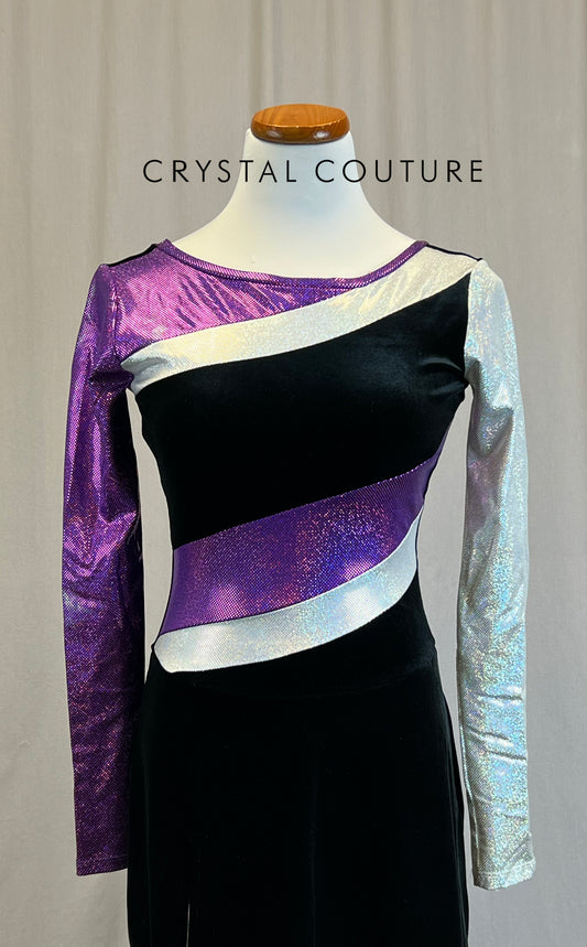 *Brand New* Black Velvet, Purple and Silver Spangle Long Sleeve Dress