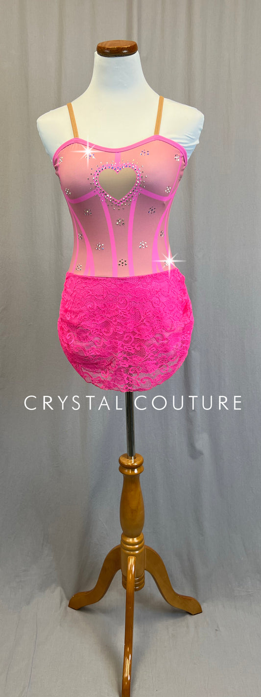 *Brand New* Pink Corset Inspired Leotard with a Lace Skirt
