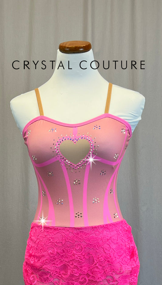 *Brand New* Pink Corset Inspired Leotard with a Lace Skirt