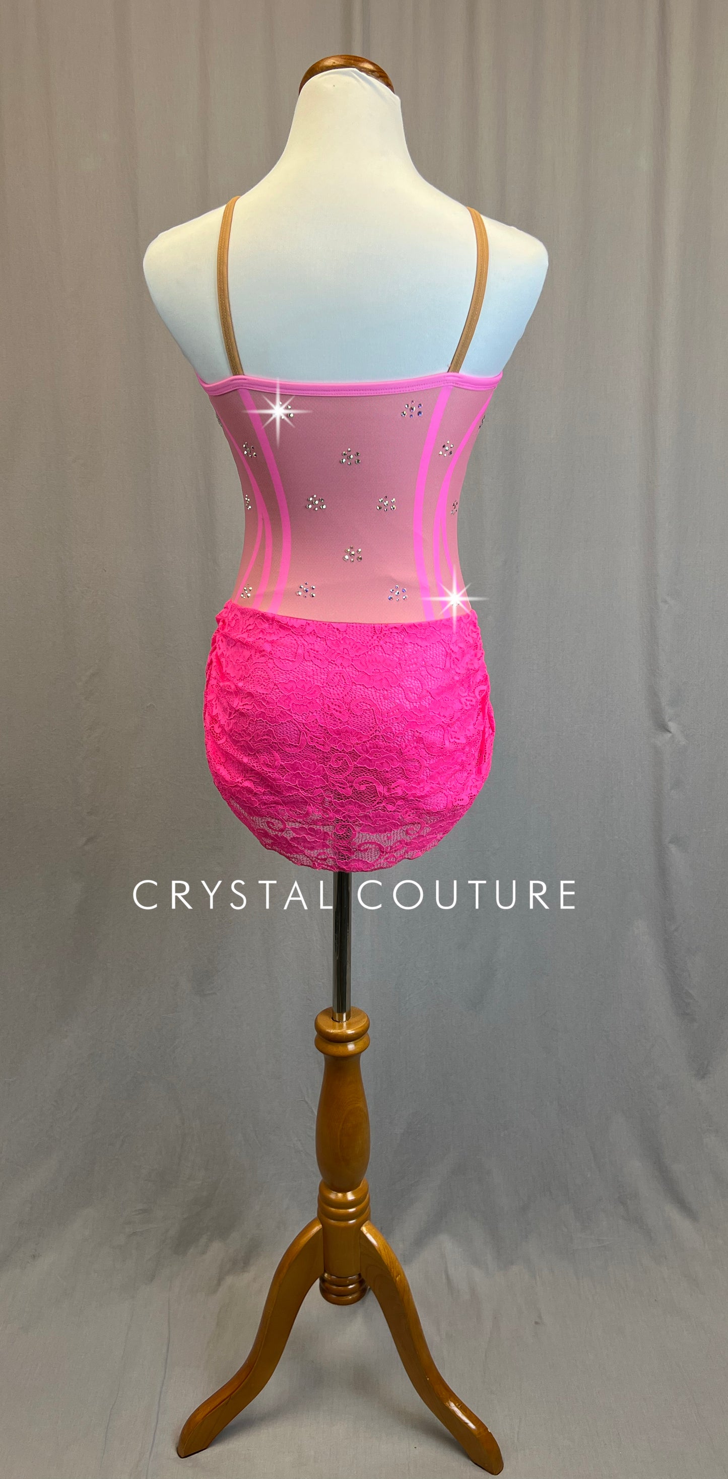 *Brand New* Pink Corset Inspired Leotard with a Lace Skirt