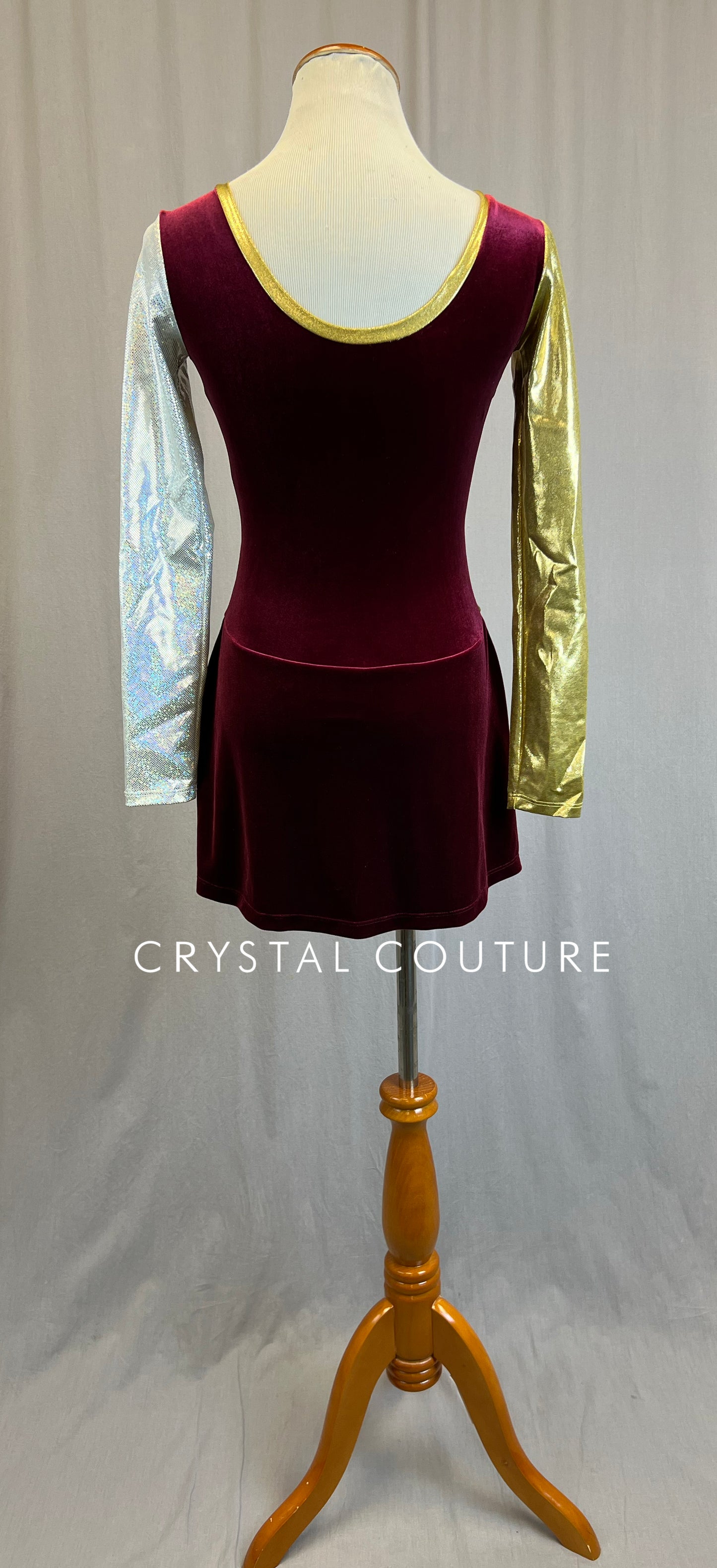 *Brand New* Burgundy Velvet, Gold and Silver Spangle Long Sleeve Dress