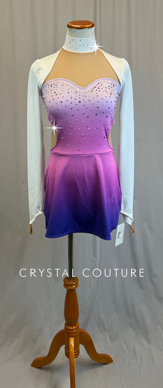 *Brand New* White and Purple Ombre Lycra Dress- Rhinestones