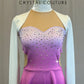 *Brand New* White and Purple Ombre Lycra Dress- Rhinestones