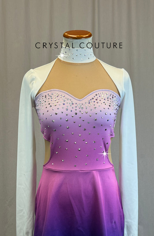 *Brand New* White and Purple Ombre Lycra Dress- Rhinestones