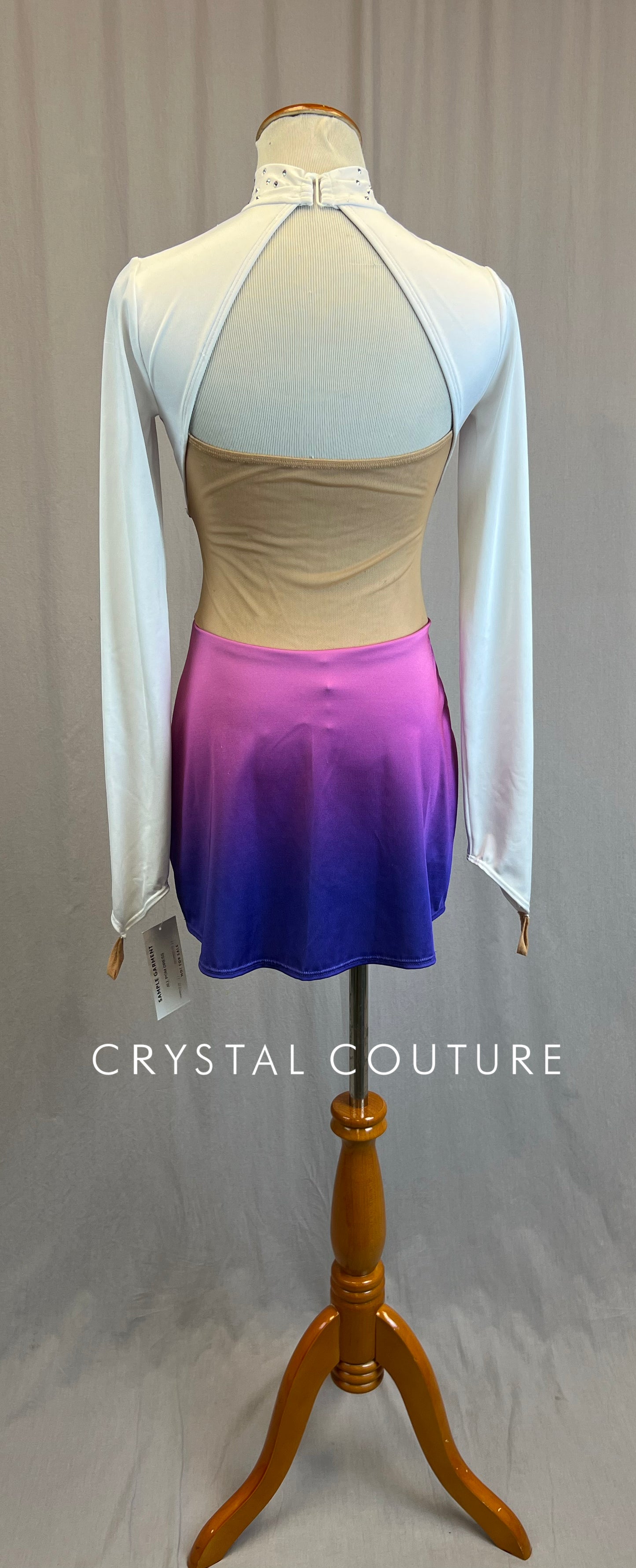 *Brand New* White and Purple Ombre Lycra Dress- Rhinestones