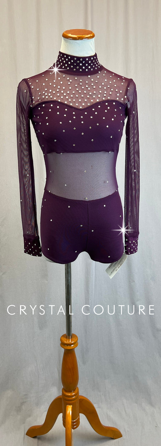 *Brand New* Plum Mesh and Lycra Long Sleeve Biketard - Rhinestones