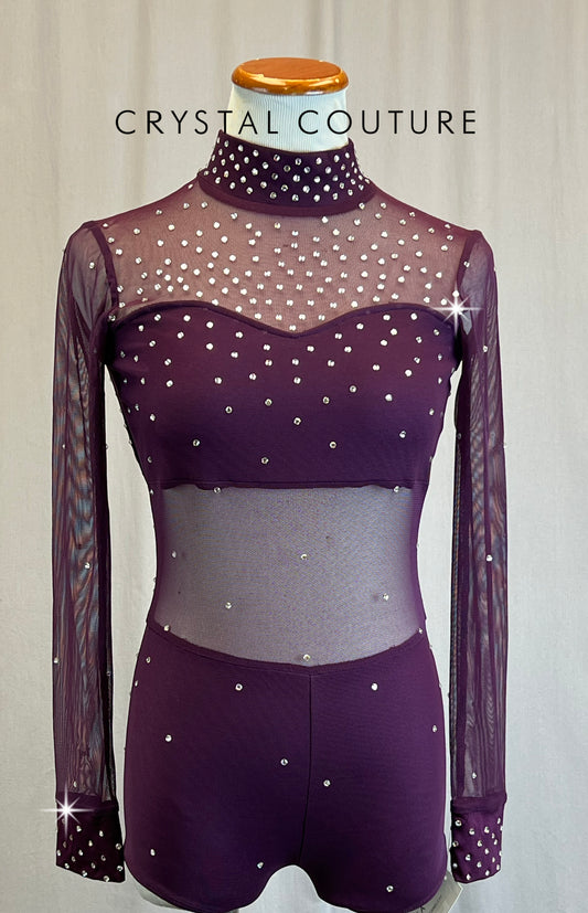 *Brand New* Plum Mesh and Lycra Long Sleeve Biketard - Rhinestones