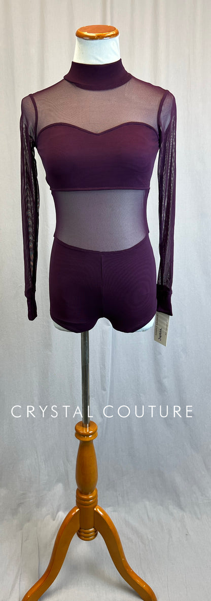*Brand New* Plum Mesh and Lycra Long Sleeve Biketard