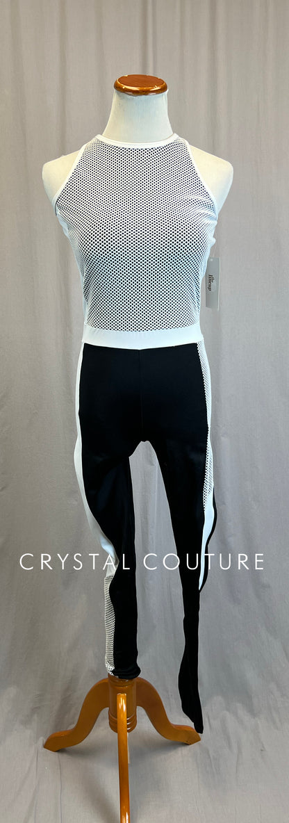 *Brand New* Black and White Mesh Netting and Lycra Unitard