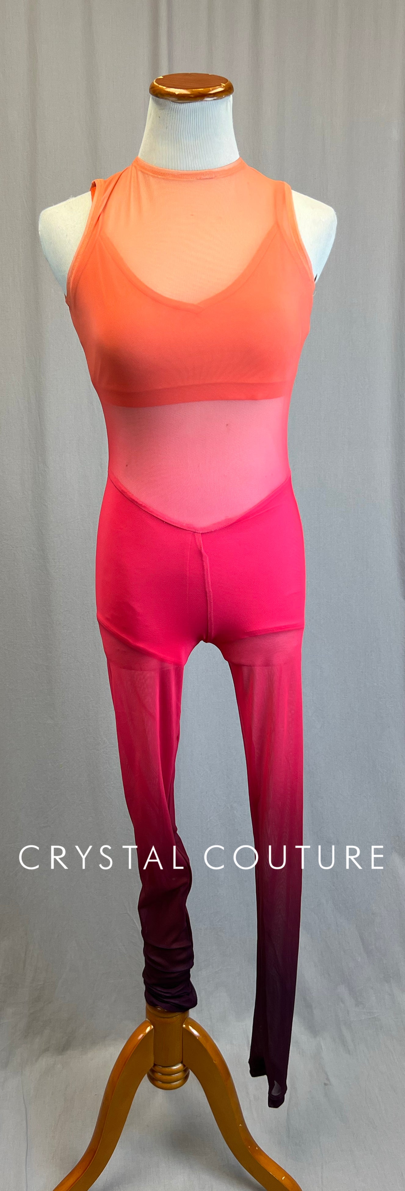*Brand New* Peach to Pink Ombre Mesh Unitard with Built-in Shorts