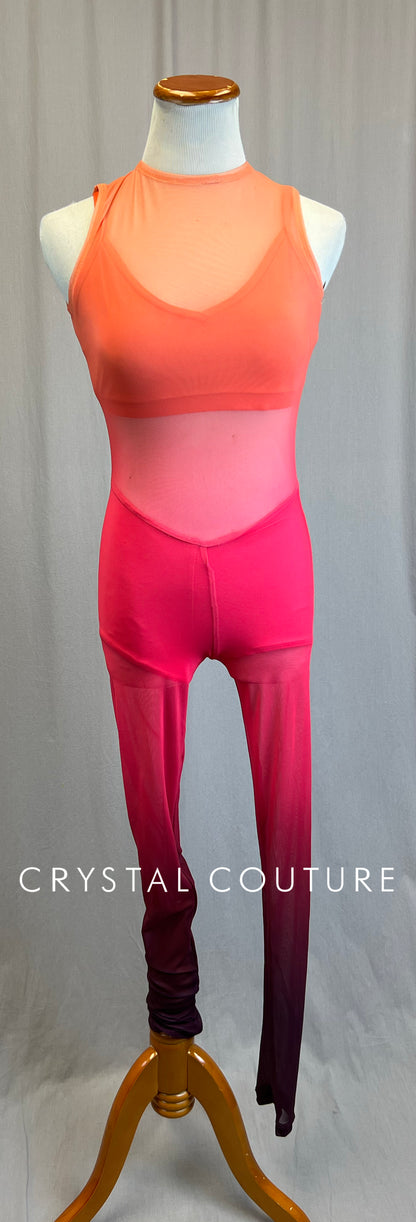 *Brand New* Peach to Pink Ombre Mesh Unitard with Built-in Shorts