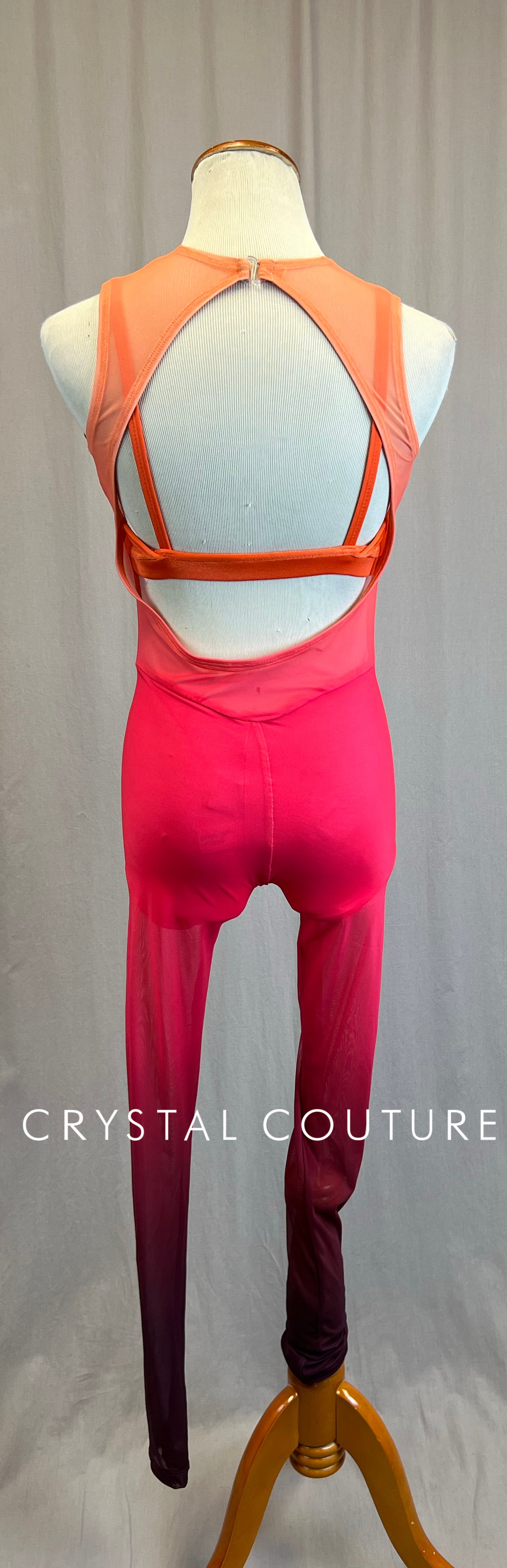 *Brand New* Peach to Pink Ombre Mesh Unitard with Built-in Shorts