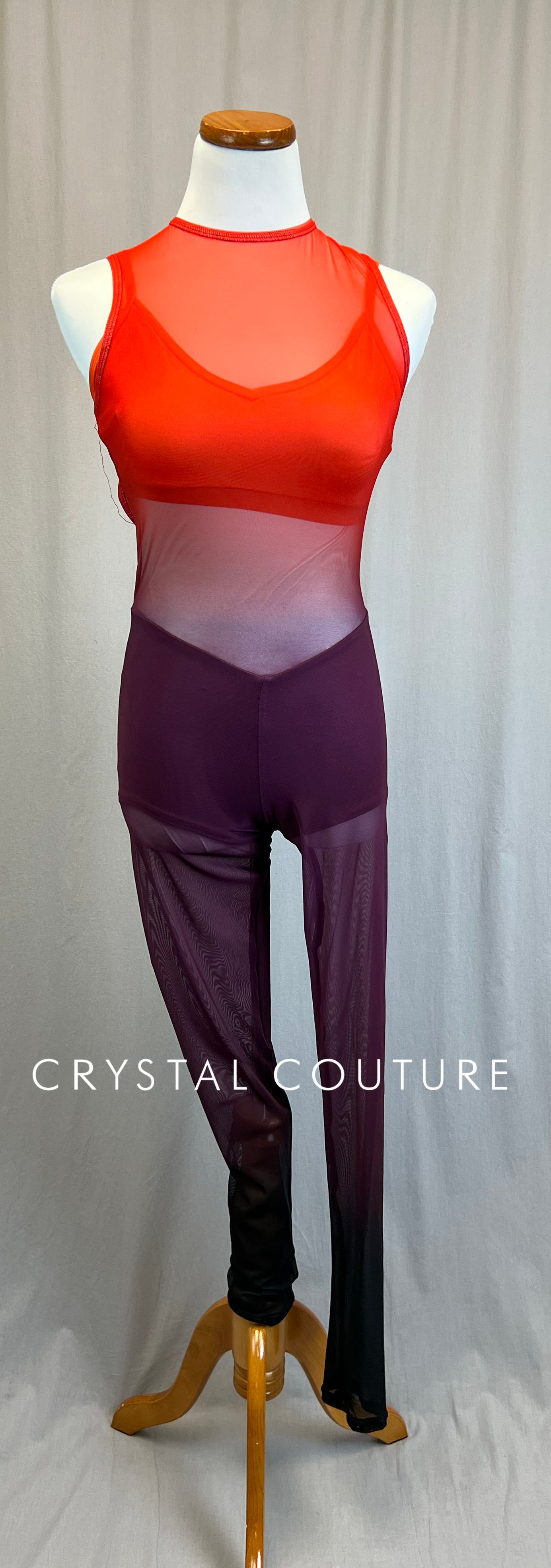 *Brand New* Orange to Purple Ombre Mesh Unitard with Built-in Shorts