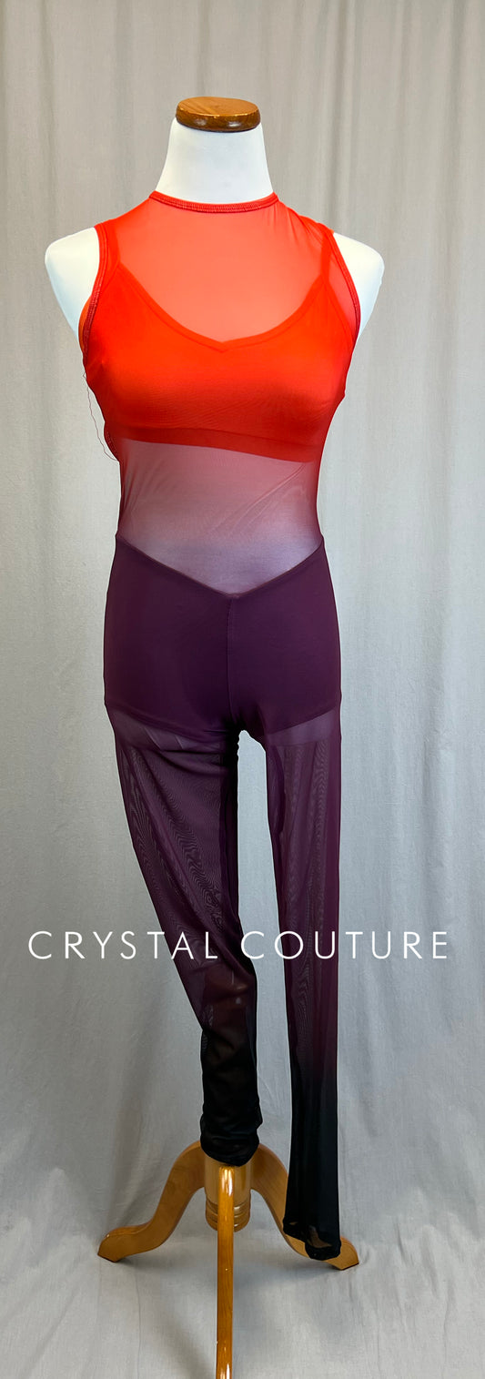 *Brand New* Orange to Purple Ombre Mesh Unitard with Built-in Shorts