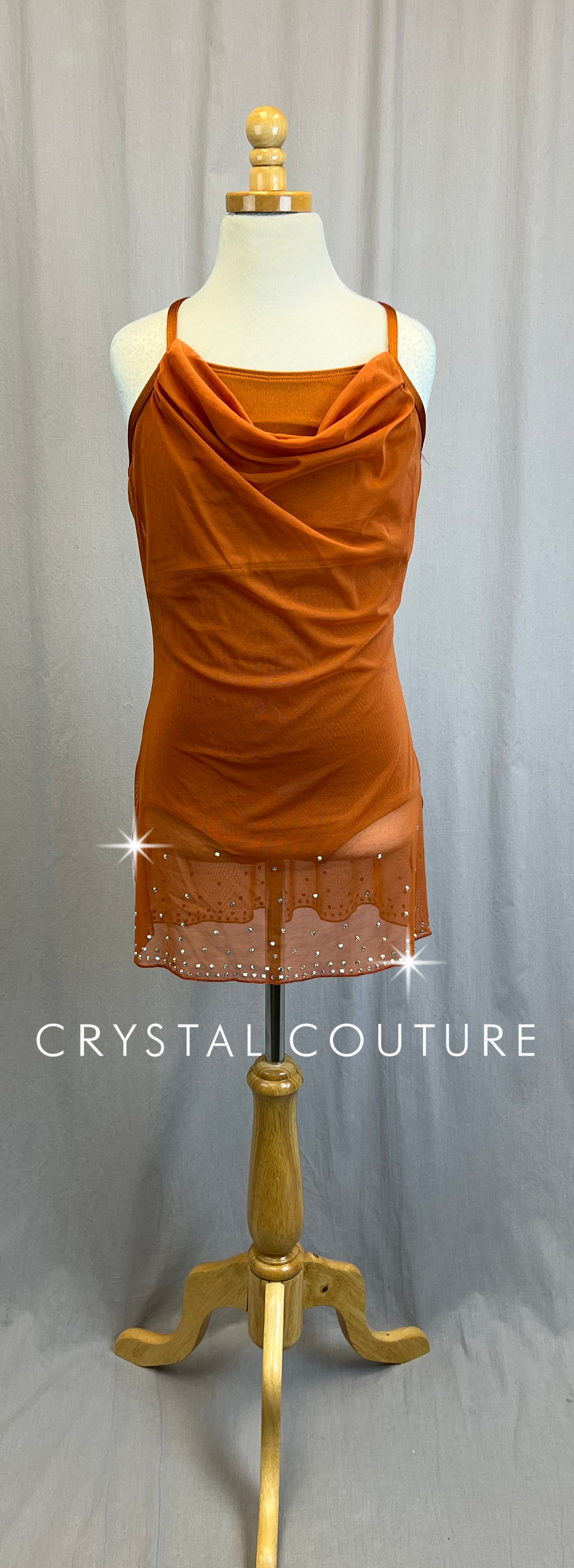*Brand New* Burnt Orange/Amber Mesh Slip Dress-Rhinestones