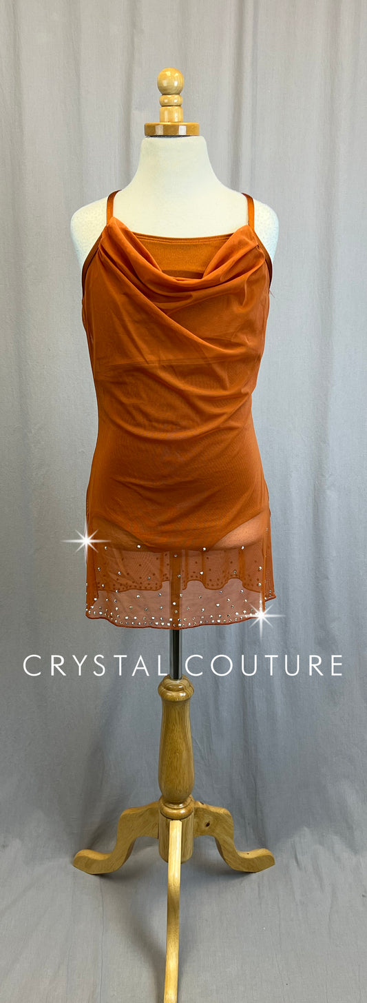 *Brand New* Burnt Orange/Amber Mesh Slip Dress-Rhinestones