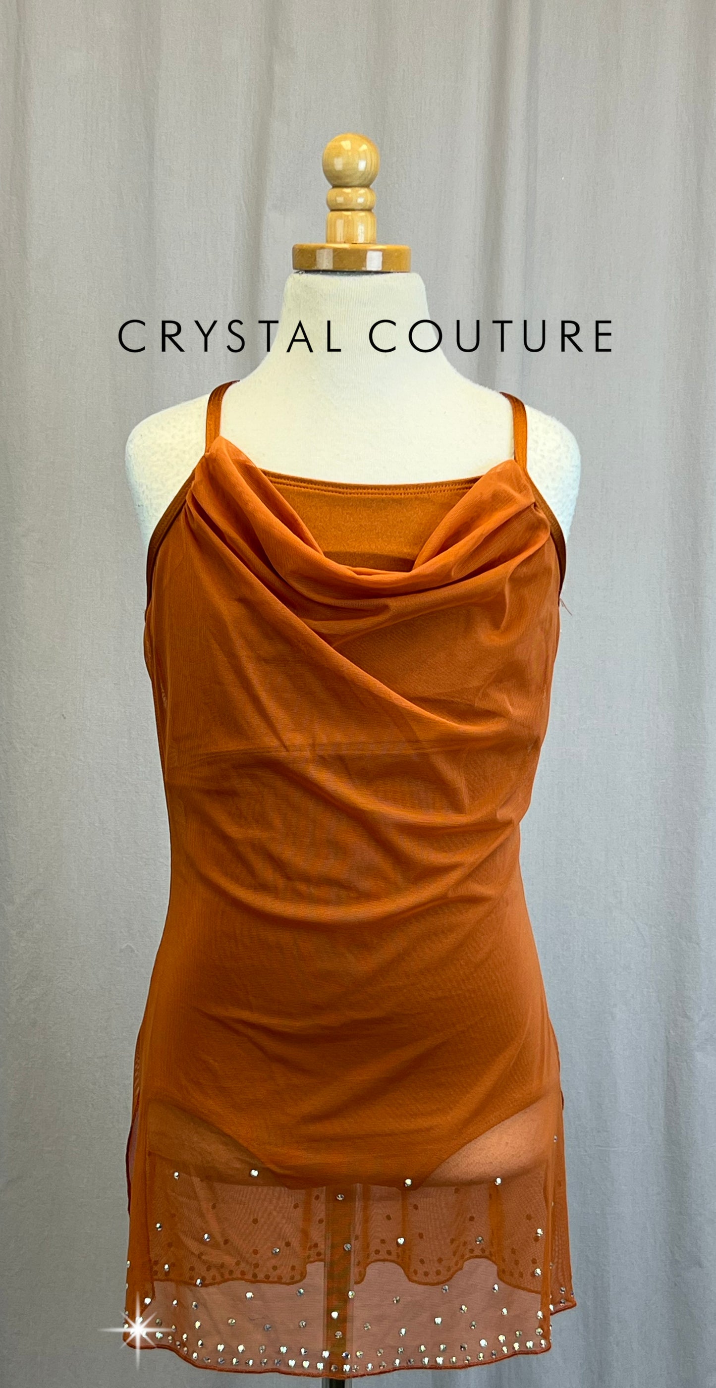 *Brand New* Burnt Orange/Amber Mesh Slip Dress-Rhinestones