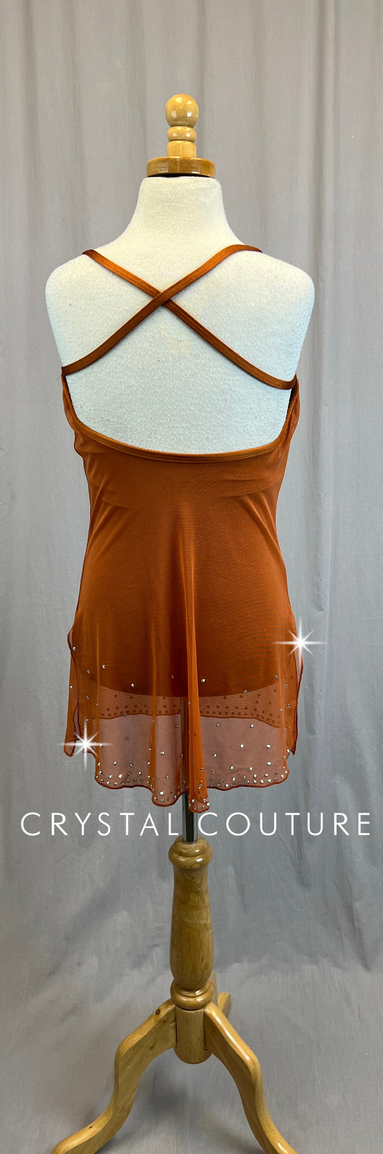 *Brand New* Burnt Orange/Amber Mesh Slip Dress-Rhinestones