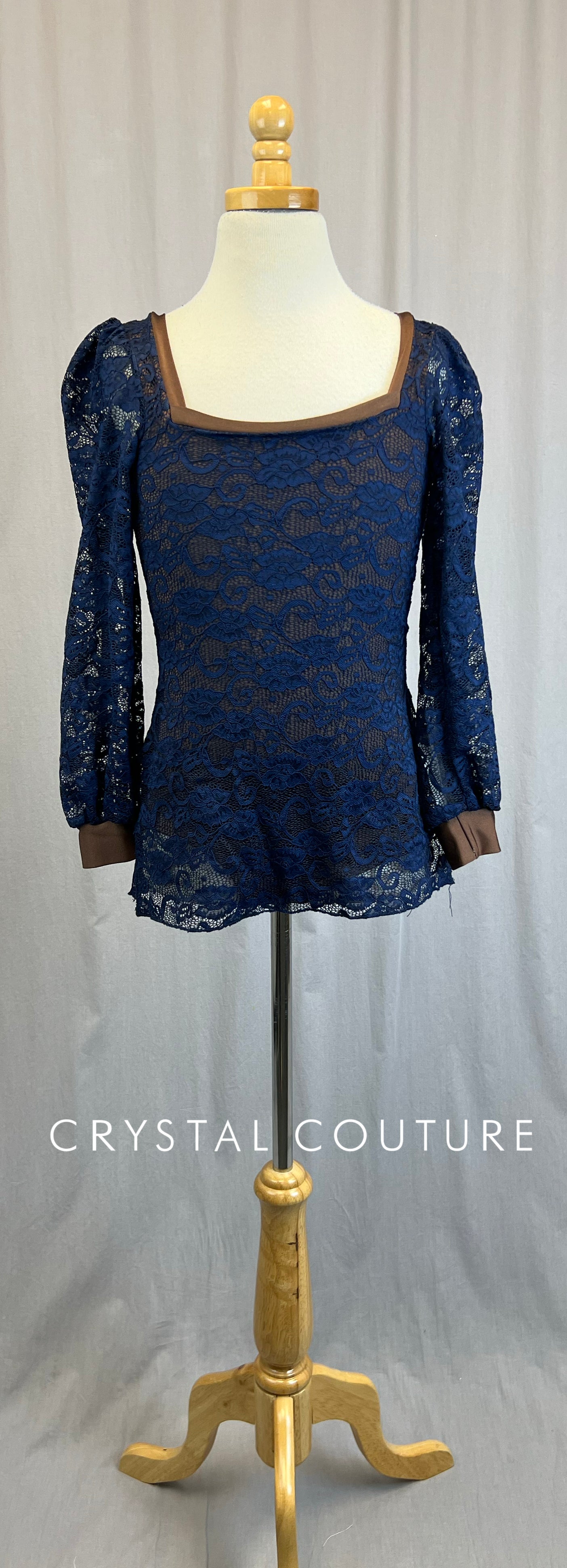 *Brand New* Navy and Brown Lace Puff Sleeve Dress