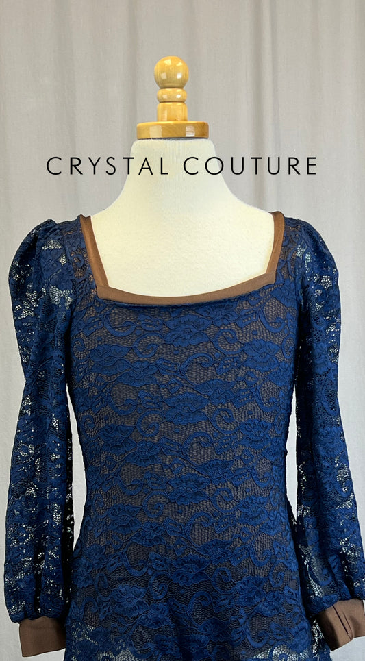 *Brand New* Navy and Brown Lace Puff Sleeve Dress