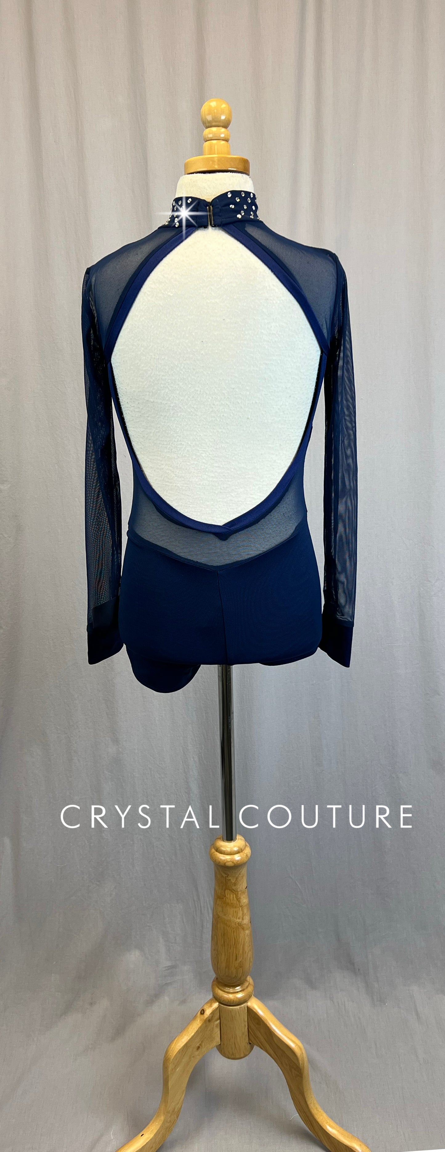 *Brand New* Navy Mesh and Lycra Long Sleeve Biketard- Rhinestones