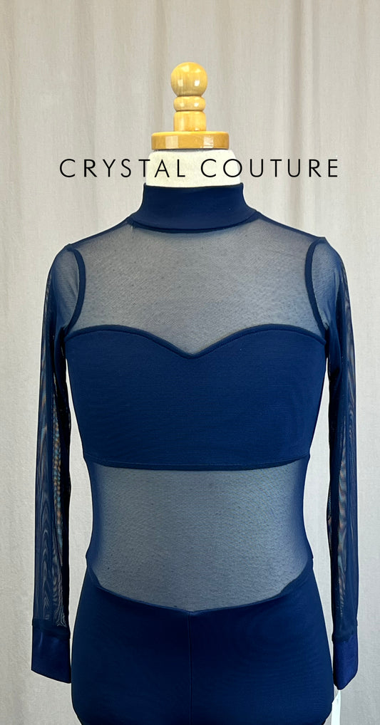 *Brand New* Navy Mesh and Lycra Long Sleeve Biketard