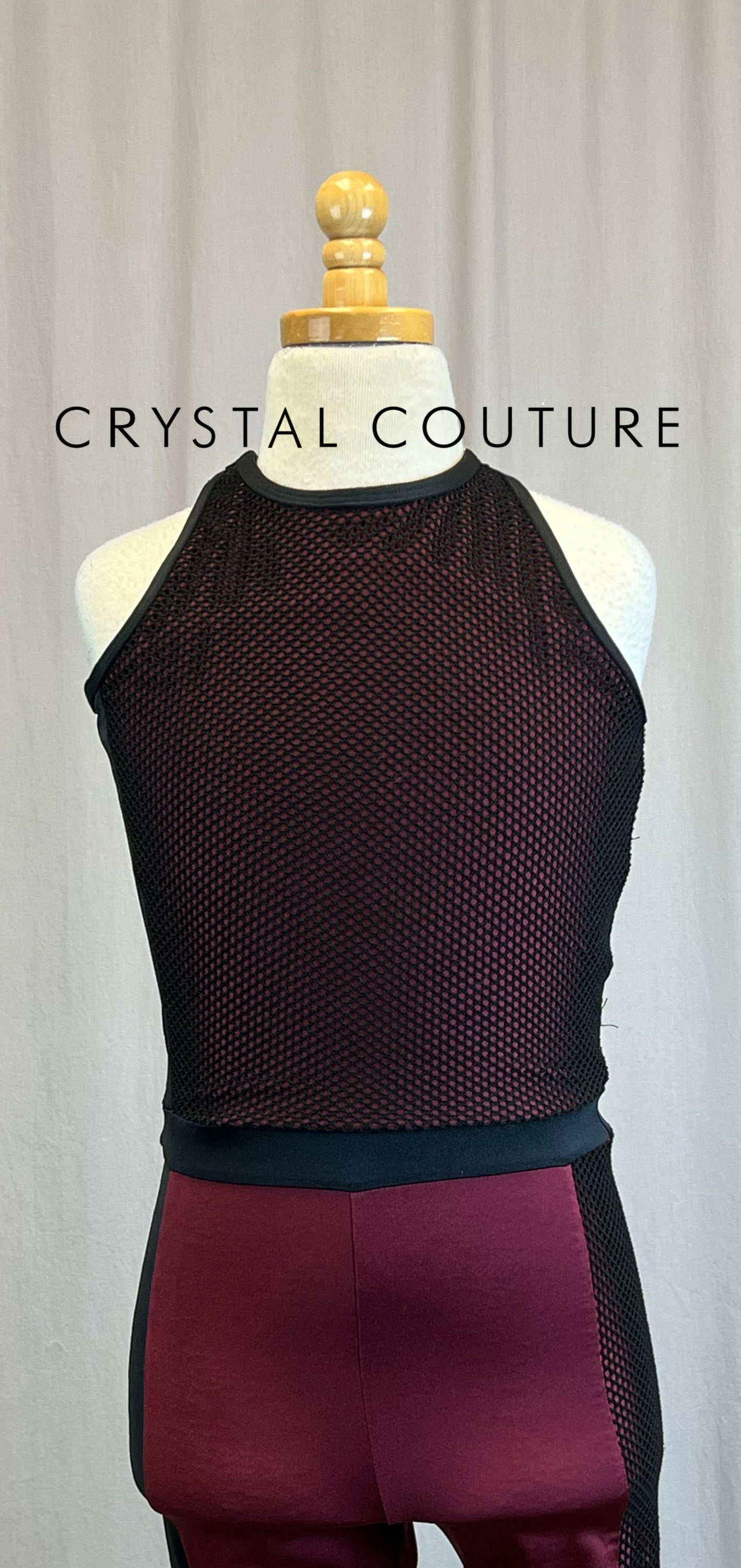 *Brand New* Black Mesh Netting and Maroon Lycra Unitard