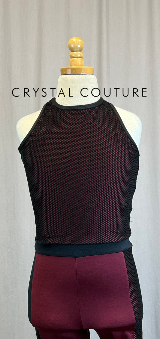 *Brand New* Black Mesh Netting and Maroon Lycra Unitard