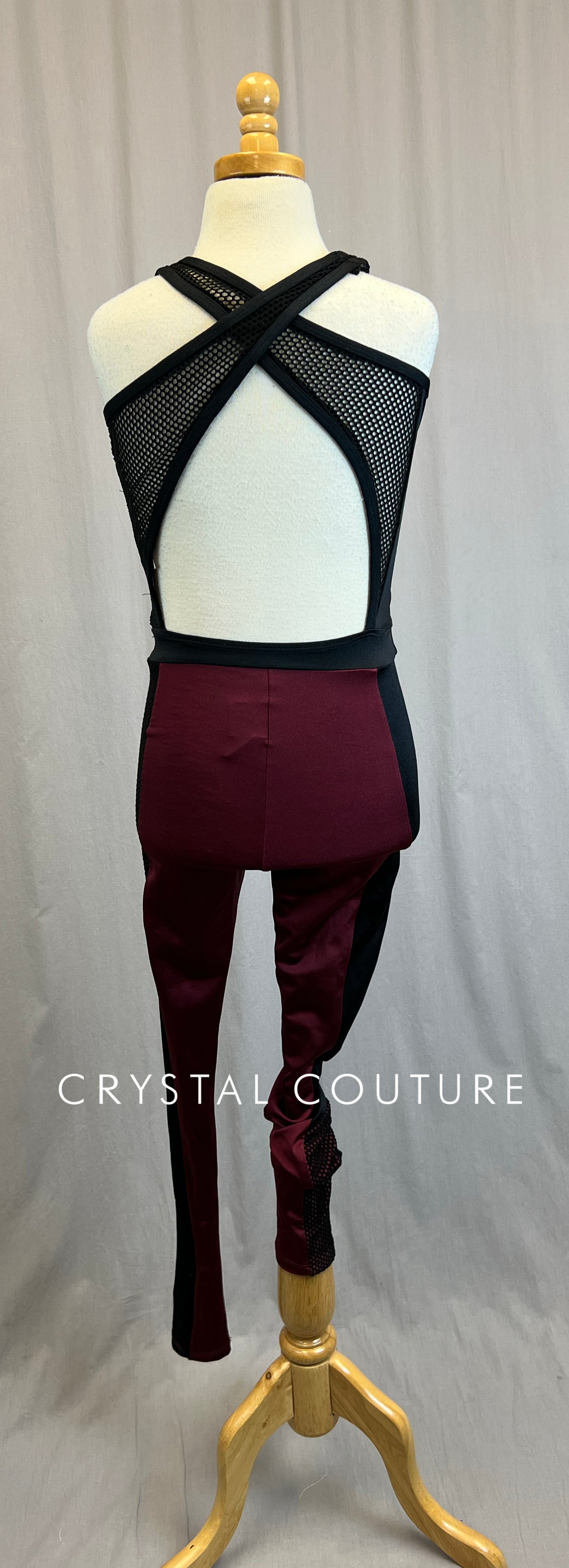 *Brand New* Black Mesh Netting and Maroon Lycra Unitard