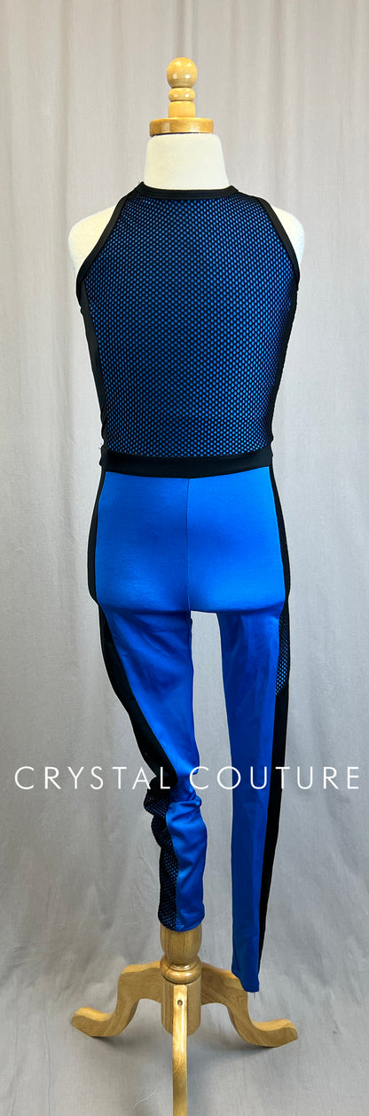*Brand New* Black Mesh Netting and Blue Lycra Unitard