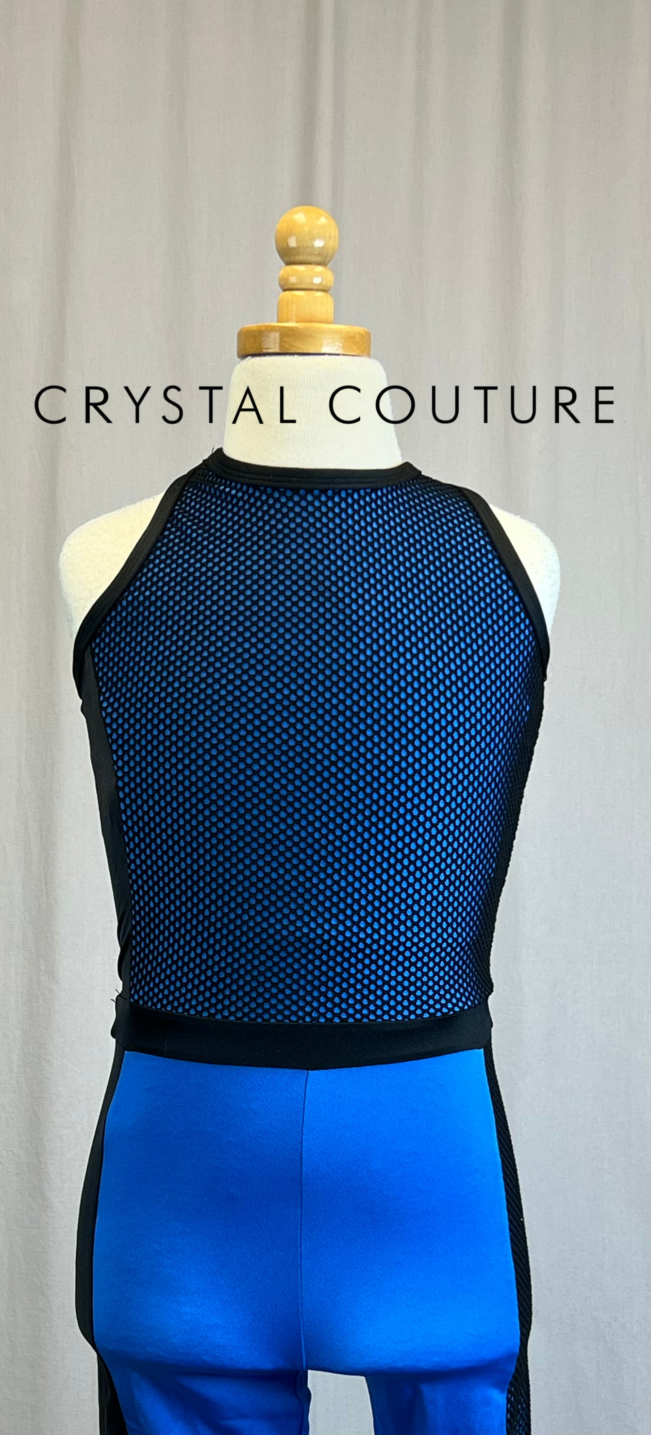 *Brand New* Black Mesh Netting and Blue Lycra Unitard