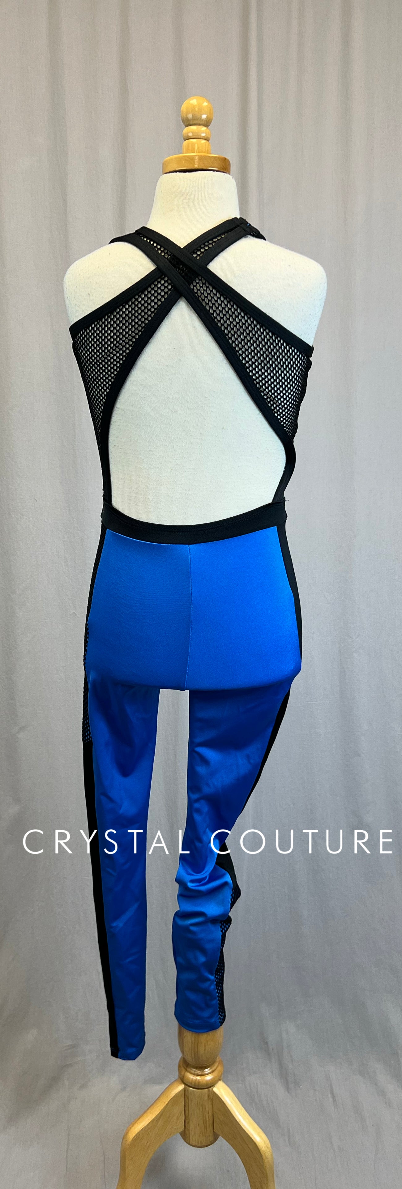 *Brand New* Black Mesh Netting and Blue Lycra Unitard