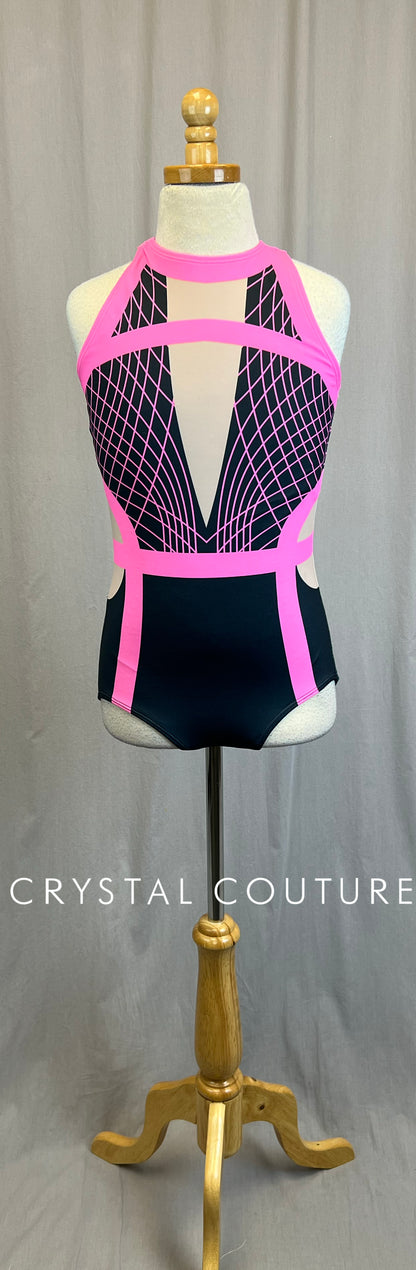 *Brand New* Black and Pink Geometric High Neck Leotard