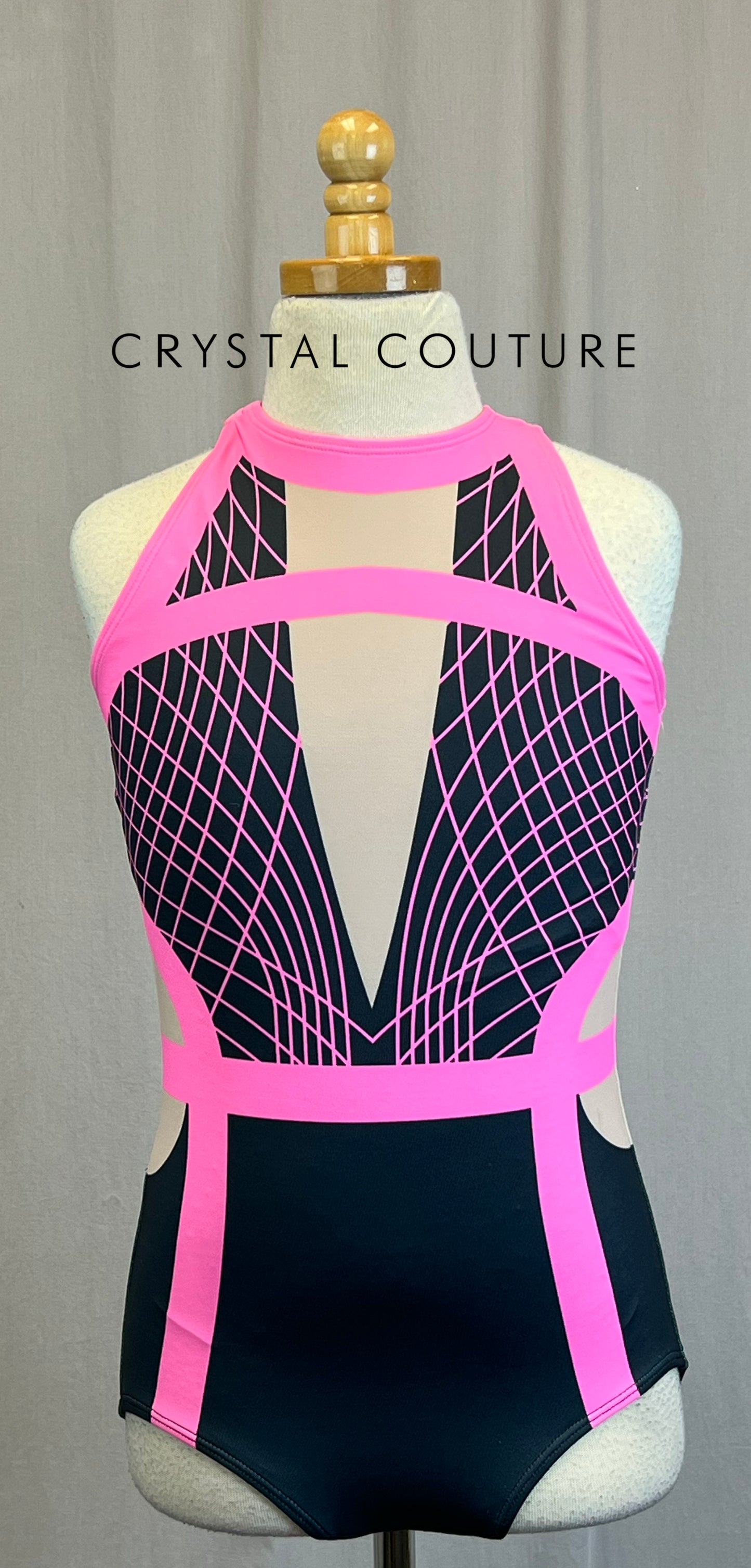 *Brand New* Black and Pink Geometric High Neck Leotard