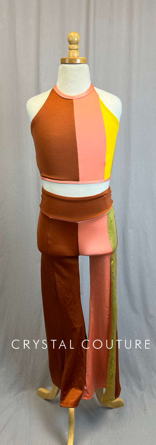 *Brand New* Peach, Yellow, and Orange Colorblock Crop top and Pants set *New*