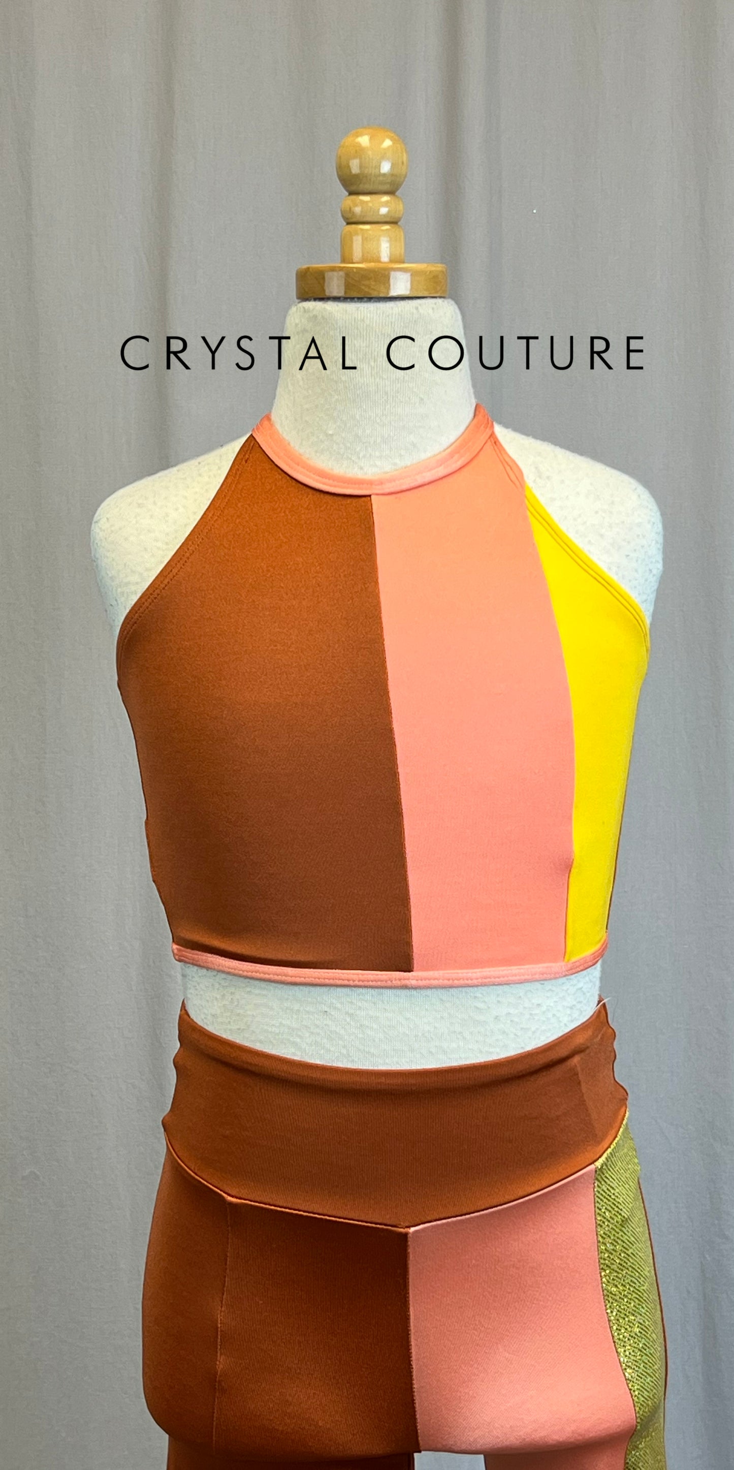 *Brand New* Peach, Yellow, and Orange Colorblock Crop top and Pants set *New*
