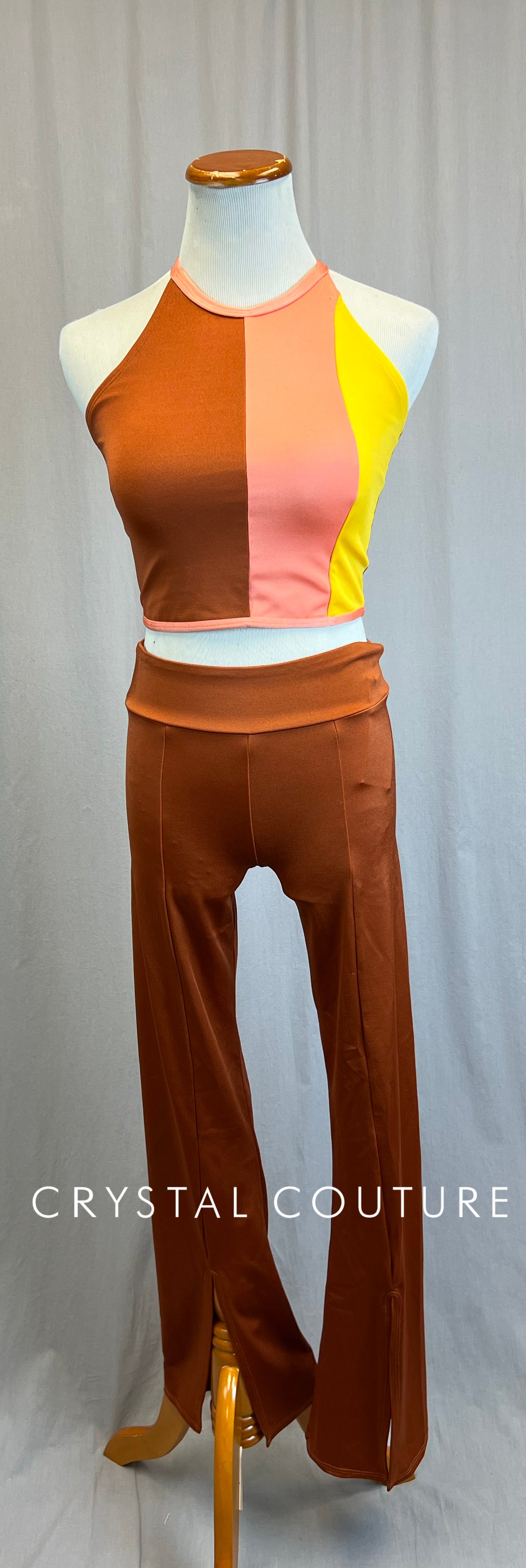 *Brand New* Peach, Yellow, and Orange Colorblock Crop top and Pants set