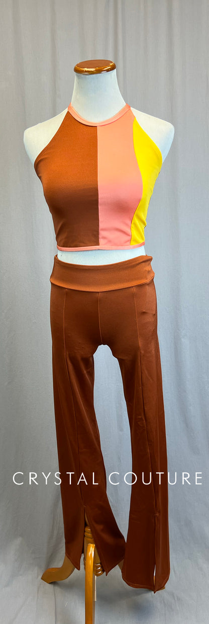 *Brand New* Peach, Yellow, and Orange Colorblock Crop top and Pants set