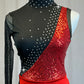 *Brand New* Black Asymmetrical Transition Biketard with Red Sequins and Half-Skirt
