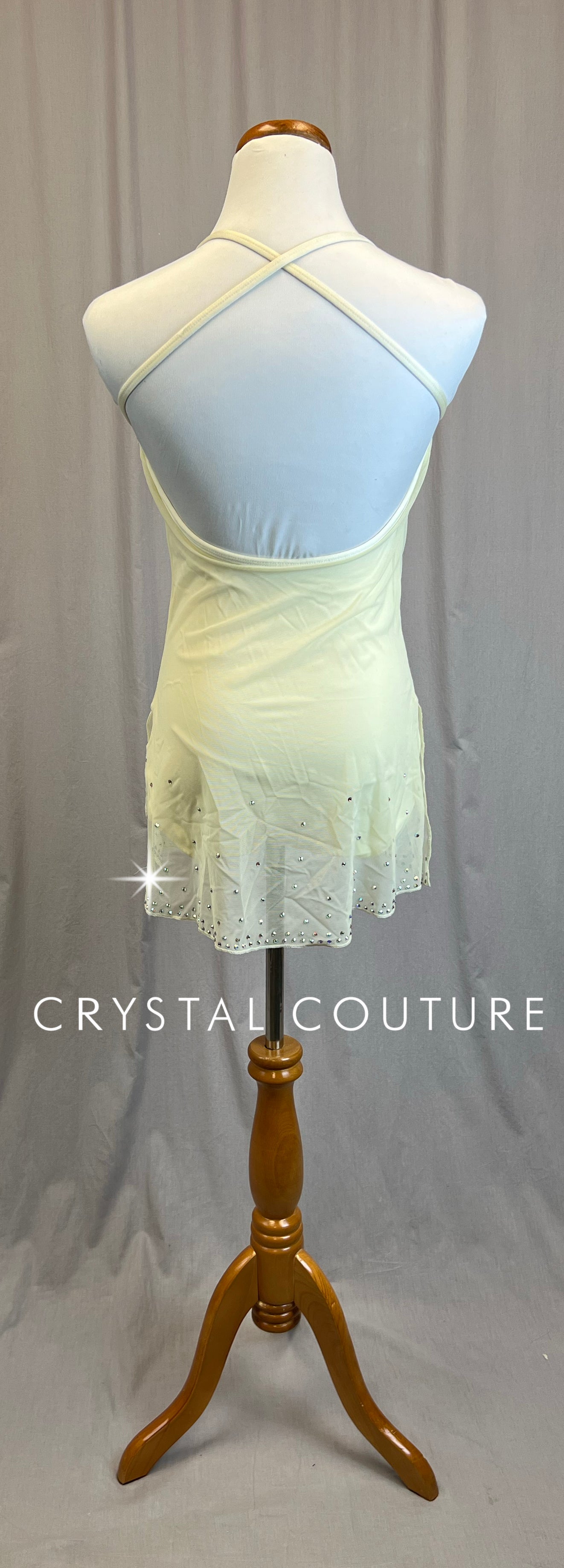 *Brand New* Ivory/Cream Mesh Slip Dress-Rhinestones
