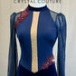 *Brand new* Navy Lycra and Velvet Puff Sleeve Leotard with Maroon Appliques -Rhinestones
