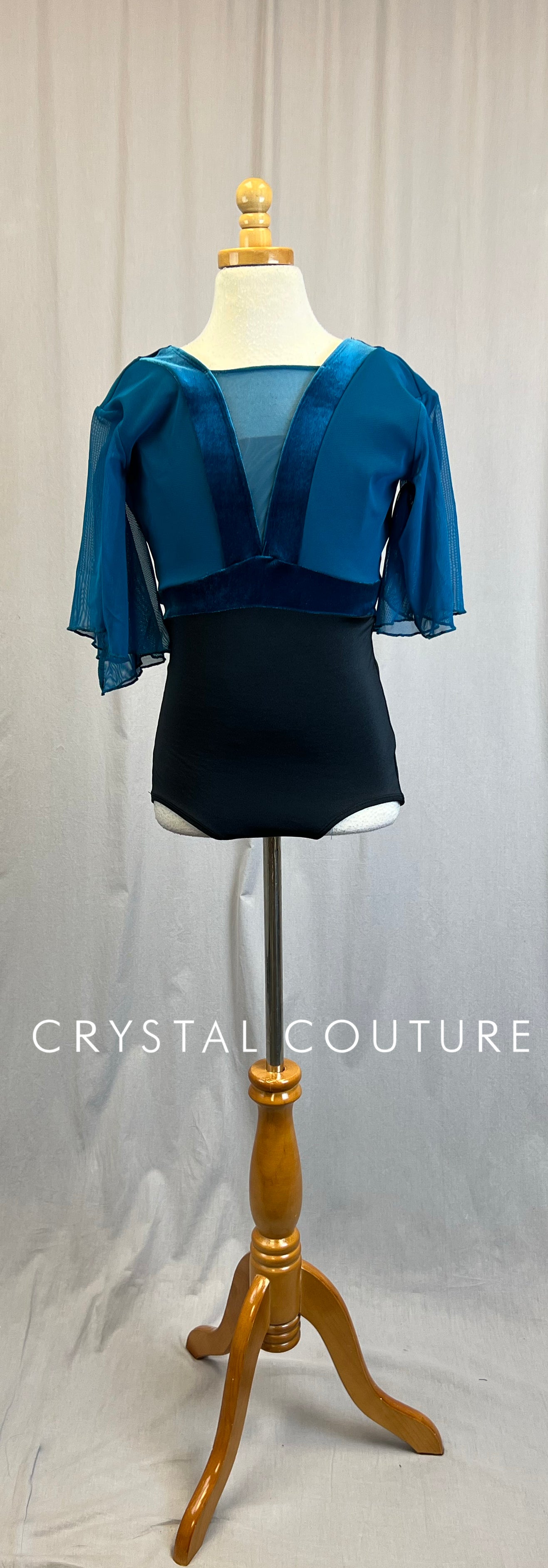 *Brand New* Dark Teal and Black Flounce Sleeve Leotard