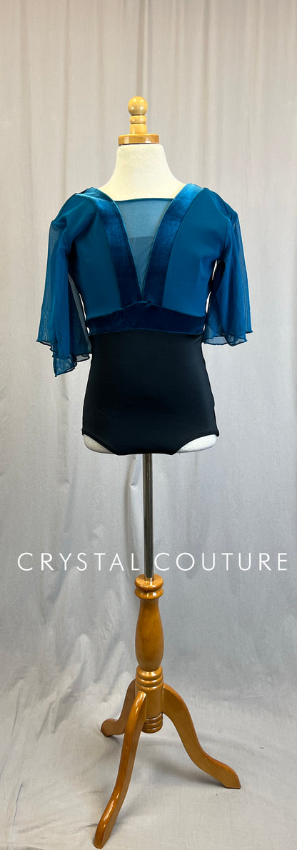 *Brand New* Dark Teal and Black Flounce Sleeve Leotard