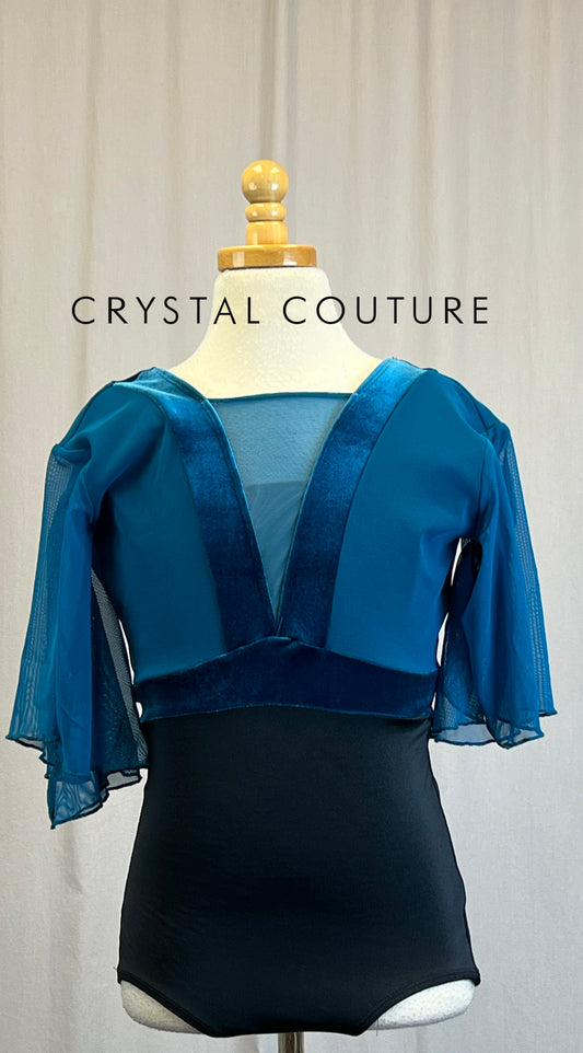 *Brand New* Dark Teal and Black Flounce Sleeve Leotard