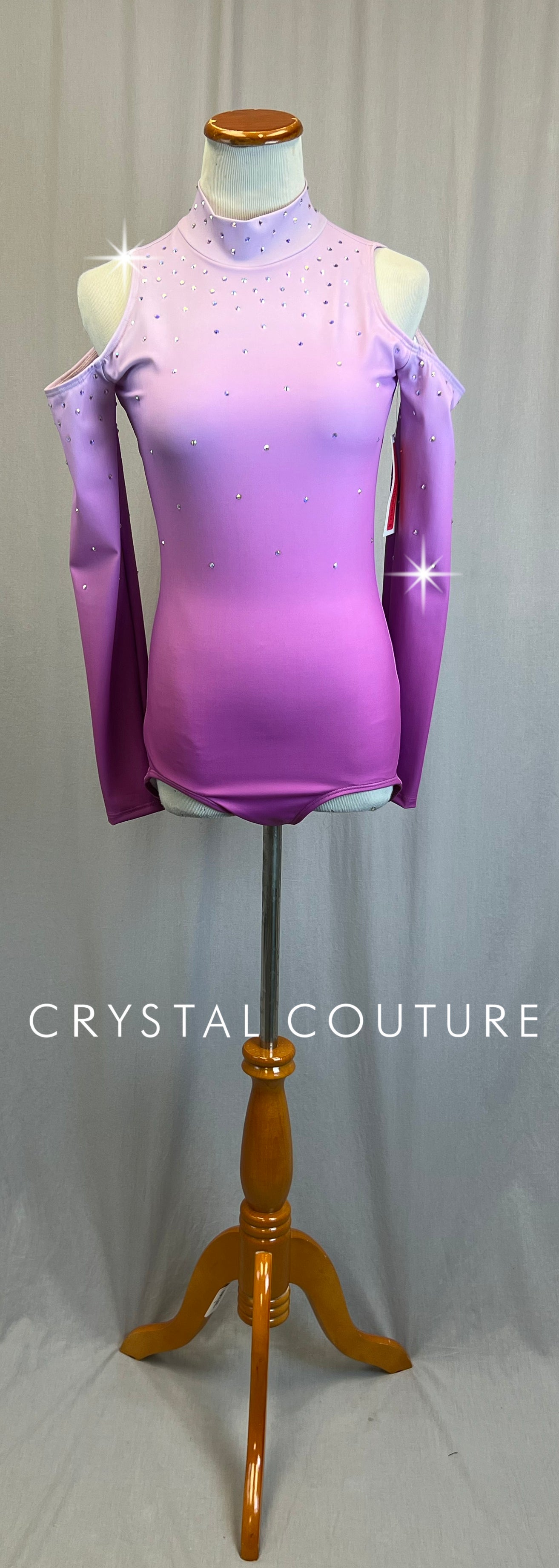 *Brand New* Pink and Purple Ombre Cold Shoulder Leotard  - Rhinestones