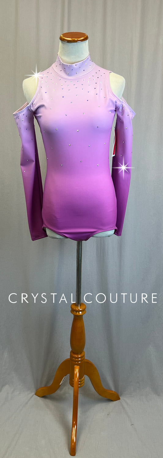 *Brand New* Pink and Purple Ombre Cold Shoulder Leotard  - Rhinestones